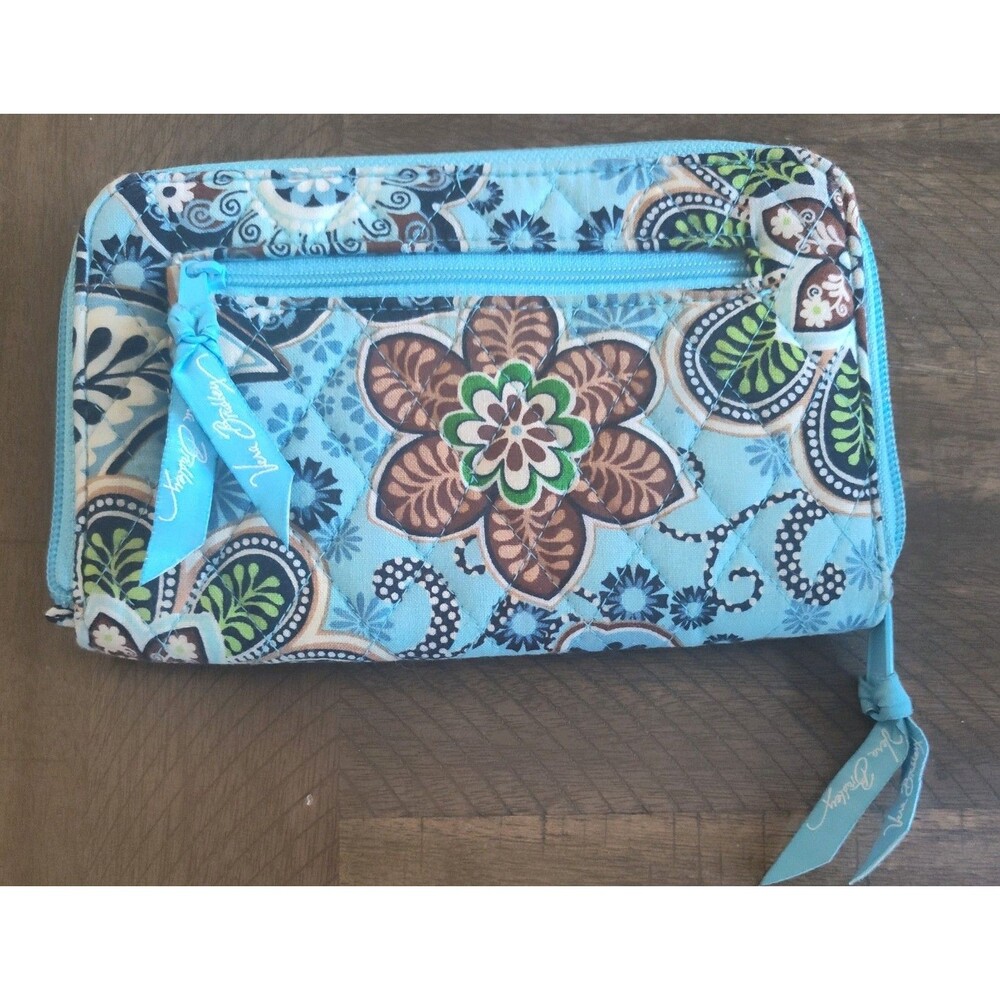 Vera Bradley Floral Zip-Around Wallet, Blue, Zipper Accent, Credit Card